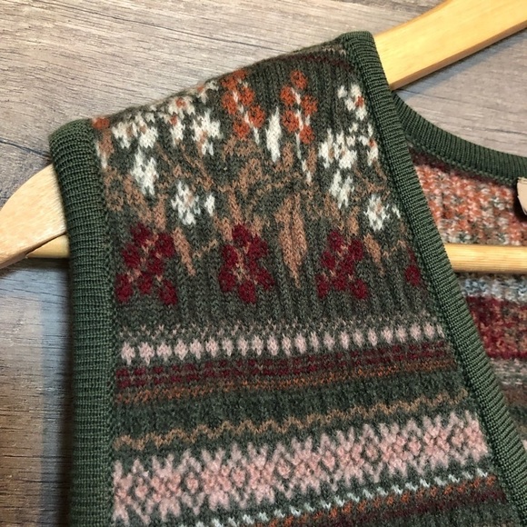 Vintage Floral Cottagecore Coastal Button Up Wool Knit Sweater Vest Medium - Picture 3 of 11